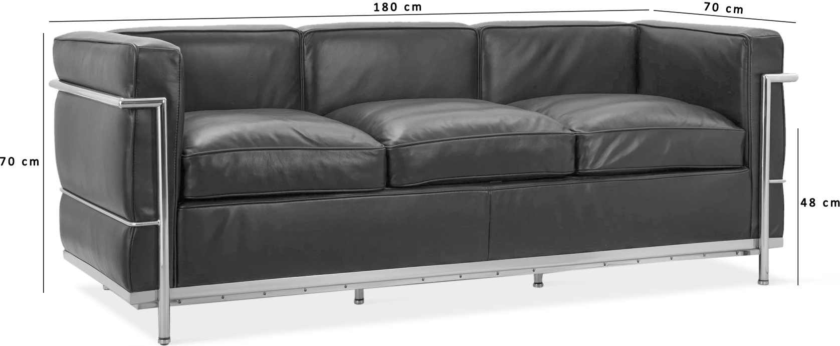 LC2 Style Petit - 3 Seat Sofa - Black Leather 
