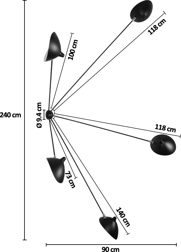 Lampe murale Spider 5 bras