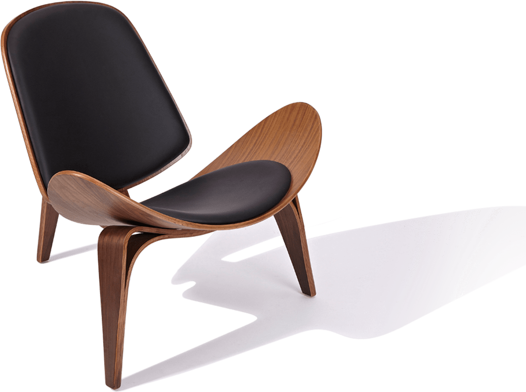 Shell Chair (CH07) Italian Leather/Black/Walnut Veneer image.