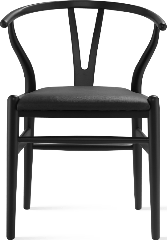 Wishbone (Y) Chair - CH24 - Black - Black Leather Lacquered/Black image.
