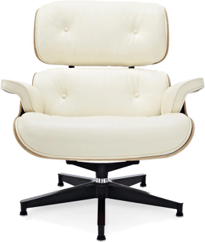 Eames Style Lounge Chair H Miller Version Premium Leather/Cream /Walnut image.