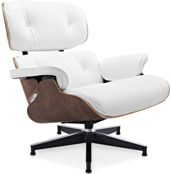 Eames Style Lounge Chair H Miller Version Premium Leather/White/Walnut image.