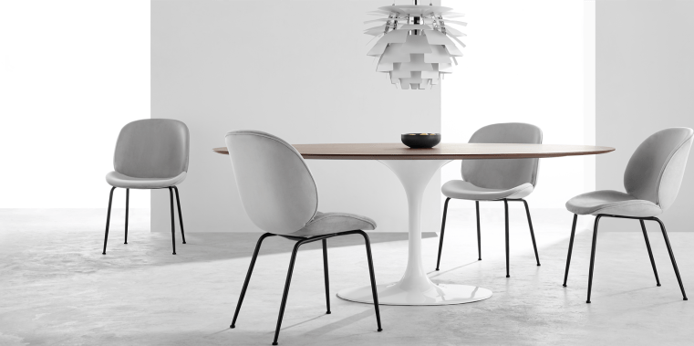 Beetle Style Dining Chair - Full Upholstered Velvet Grey Velvet/Gold image.