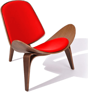 Shell Chair (CH07) Italian Leather/Red/Walnut Veneer image.