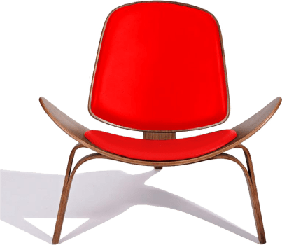 Shell Chair (CH07) Italian Leather/Red/Walnut Veneer image.