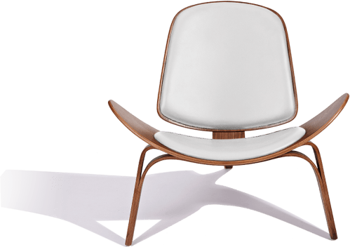 Shell Chair (CH07) Italian Leather/White/Walnut Veneer image.