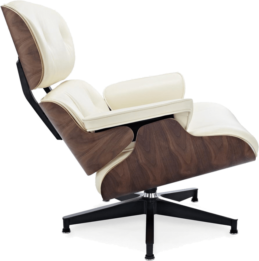 Eames Style Lounge Chair H version Miller Premium Leather/Cream /Walnut image.