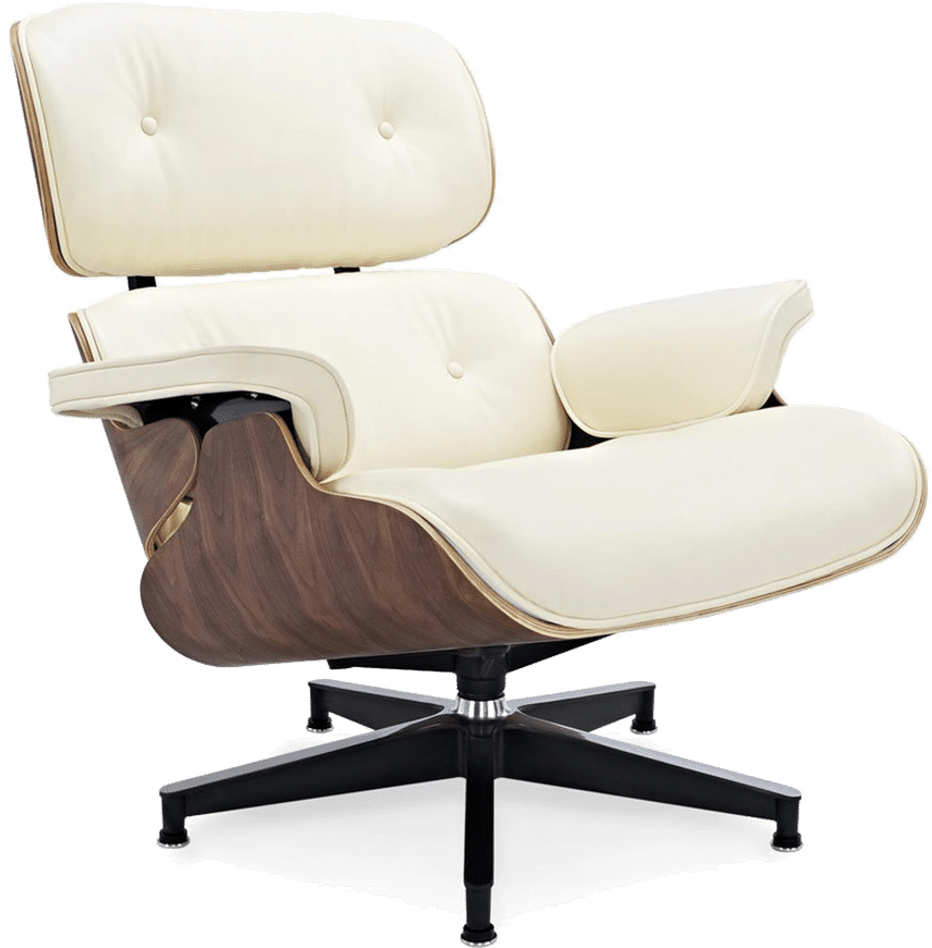 Eames Style Lounge Chair H version Miller Premium Leather/Cream /Walnut image.