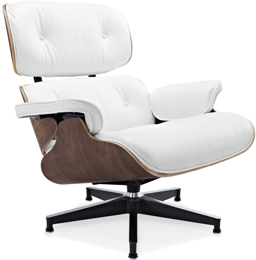 Eames Style Lounge Chair H Miller Version Premium Leather/White/Walnut image.