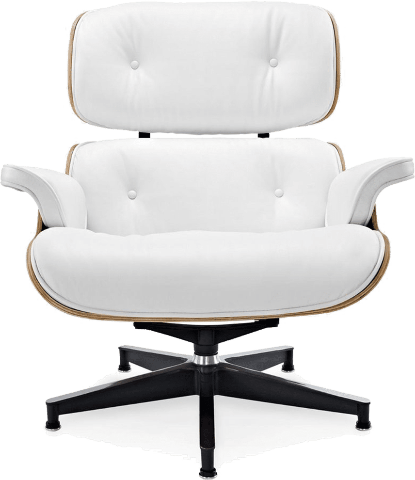 Eames Style Lounge Chair H version Miller Premium Leather/White/Walnut image.