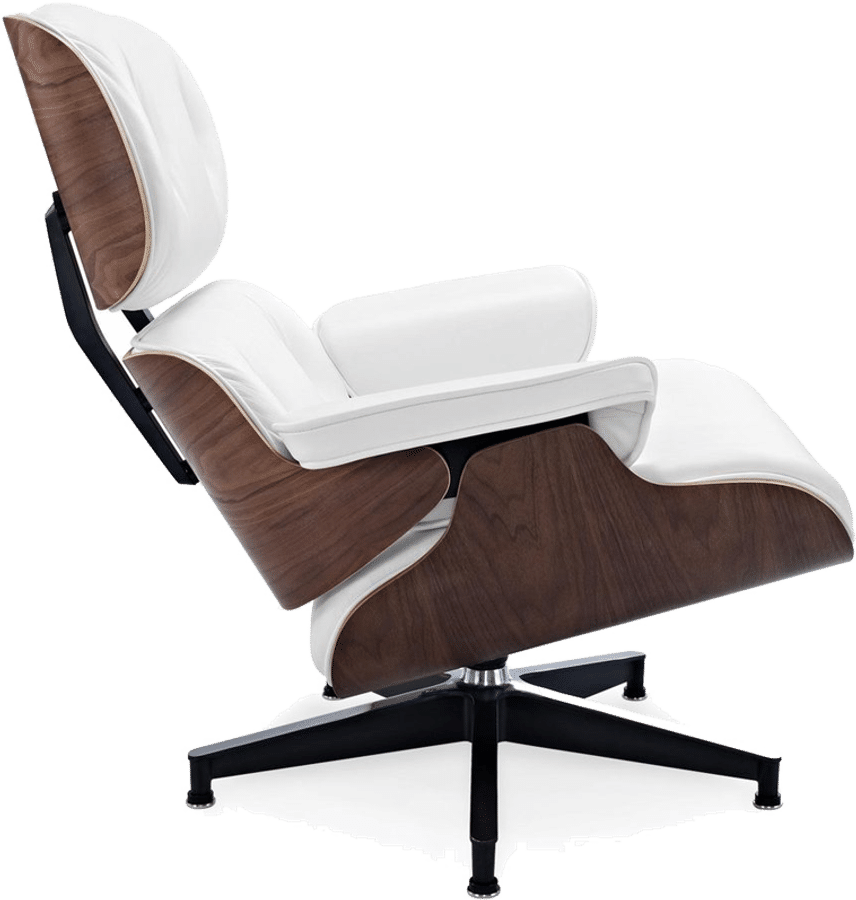 Eames Style Lounge Chair H version Miller Premium Leather/White/Walnut image.