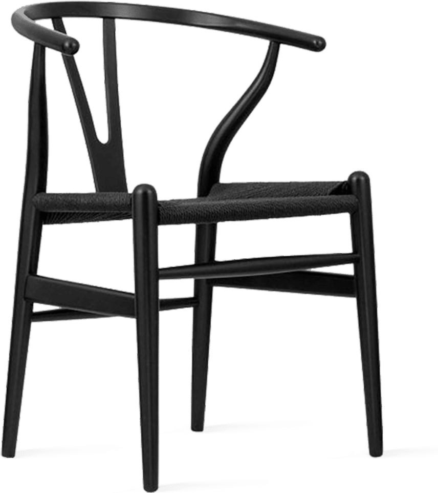 Wishbone (Y) Chair - CH24 - Black - Black Cord Lacquered/Black image.