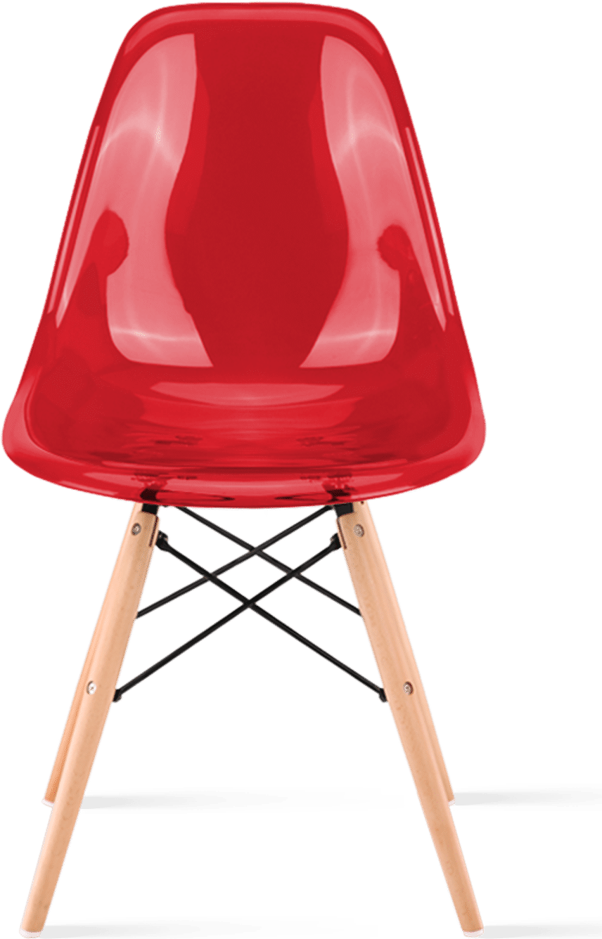 Gjennomsiktig stol i DSW-stil Red/Light Wood image.