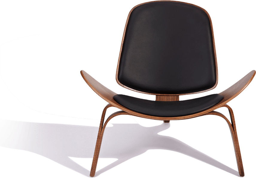 Shell Chair (CH07) Italian Leather/Black/Walnut Veneer image.