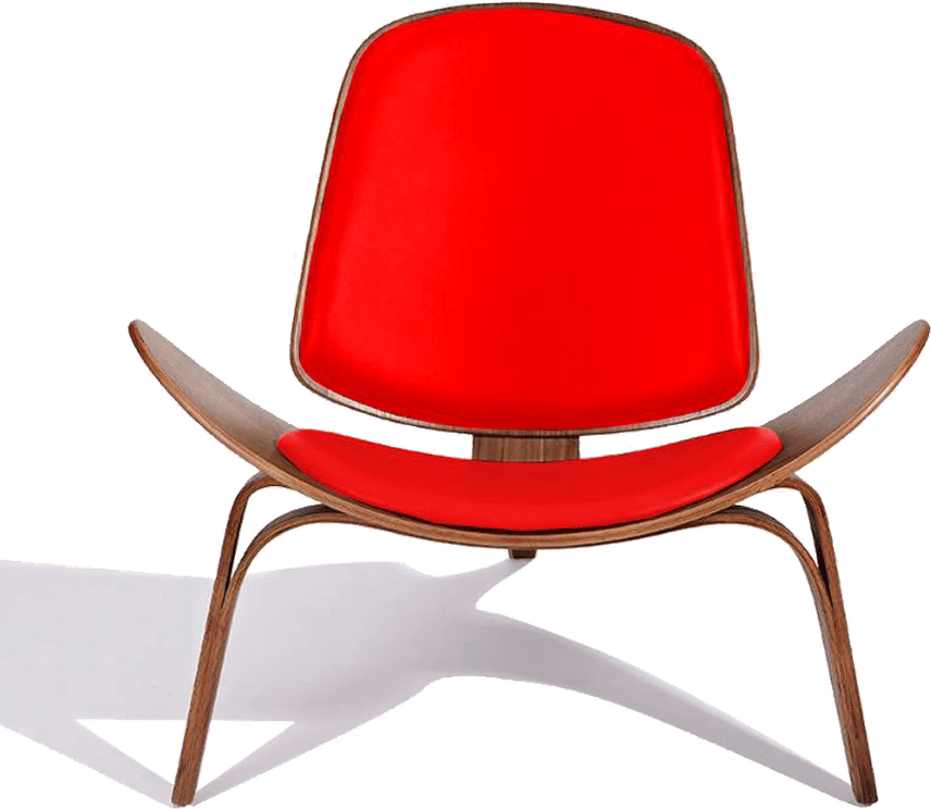 Shell Chair (CH07) Italian Leather/Red/Walnut Veneer image.