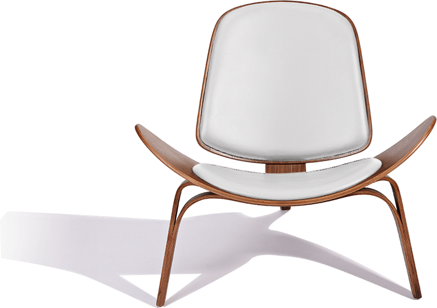 Shell Chair (CH07) Italian Leather/White/Walnut Veneer image.