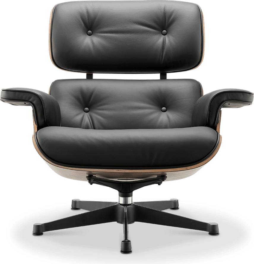Eames Style Lounge Chair 670 Premium Leather/Black/Walnut Veneer image.
