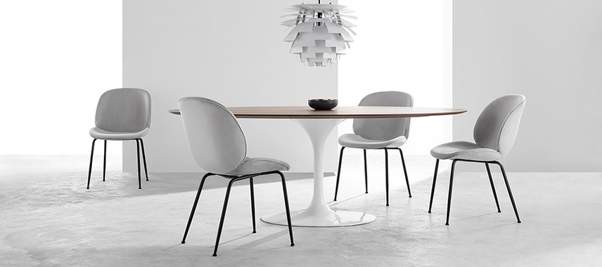 Beetle Style Dining Chair - full stoppad sammet Grey Velvet/Black image.